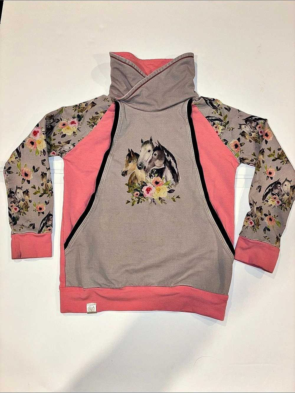 3 for $30. Handmade Horse Floral Raglan Sweatshirt in Pink & Gravy